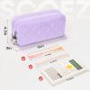 imageSooez Large Pencil Case PouchExtra Big Pencil Bag with 8 CompartmentsPen Bag Wide OpeningSoft Quilted Pencil Pouch Organizer with ZipperPortable Pencil Case for Teen GirlsBeigePurple
