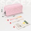 imageSooez Large Pencil Case PouchExtra Big Pencil Bag with 8 CompartmentsPen Bag Wide OpeningSoft Quilted Pencil Pouch Organizer with ZipperPortable Pencil Case for Teen GirlsBeigePink