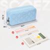 imageSooez Large Pencil Case PouchExtra Big Pencil Bag with 8 CompartmentsPen Bag Wide OpeningSoft Quilted Pencil Pouch Organizer with ZipperPortable Pencil Case for Teen GirlsBeigeBlue