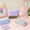 imageSooez Large Pencil Case PouchExtra Big Pencil Bag with 8 CompartmentsPen Bag Wide OpeningSoft Quilted Pencil Pouch Organizer with ZipperPortable Pencil Case for Teen GirlsBeigeLight Gray