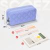 imageSooez Large Pencil Case PouchExtra Big Pencil Bag with 8 CompartmentsPen Bag Wide OpeningSoft Quilted Pencil Pouch Organizer with ZipperPortable Pencil Case for Teen GirlsBeigeDark Blue