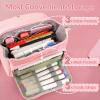 imageSooez Super Large Pencil Case Big Capacity Pencil Bag with 3 Compartments Hold 200 pencils Cute Pencil Pouch with Zipper Portable Stationery Pen Bag Aesthetic School Supplies For Girls PinkPurple