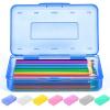 imageSooez 1 Pack Clear Pencil Box Plastic Hard Pencil Case with Stickers Large Crayon Box with Snaptight Lid Stackable Storage Box Art Craft Marker Organizer Box for Kids Boys Back to School YellowANavy blue