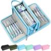 imageSooez Large Pencil Case Big Capacity Pencil Pouch Pen Bag with 3 Compartment Portable Canvas Stationery Organizer with Zipper Cute Aesthetic School Supplies for Teen Girls College Pink with PlaidSky Blue with Plaid