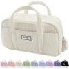 imageSooez Large Pencil Case Pouch Extra Big Pencil Bag with 5 Compartments Pen Bag Wide Opening Soft Corduroy Pencil Pouch Organizer with Zipper Cute Aesthetic School Supplies for Teen GirlsPurpleBeige