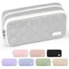 imageSooez Large Pencil Case PouchExtra Big Pencil Bag with 8 CompartmentsPen Bag Wide OpeningSoft Quilted Pencil Pouch Organizer with ZipperPortable Pencil Case for Teen GirlsBeigeLight Gray