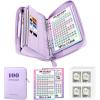 imageSooez Savings Challenge Book with Extra Pocket Storage Zipper Closure  100 Envelopes Money Saving Challenge PU Binder with Cash Envelope ampamp Laminated Tracker for Cash Bill 83x 105 Purple