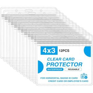 image12 Pack Clear Card Protector 43quot Horizontal Card Sleeve Sooez PVC Card Holder w 3 Lanyard Slots 1 Resealable Zip Durable Waterproof ID Card Pouch Name Tag Badge Holder