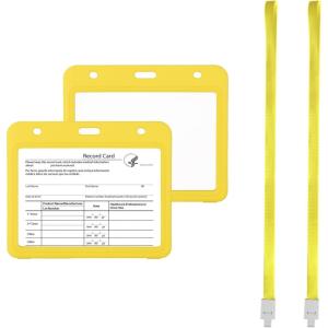 image2 Pack Plastic Card Protector Sleeve with Lanyard Sooez 4x3 Cards Holder Heavy Duty Clear Plastic Sleeve for Cards ID Card Protector Horizontal Name Tag Badge Holder DoubleSided Transparent