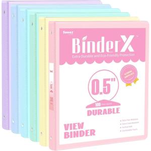 image6 Pack Extra Durable 3 Ring Binders 1 inch Sooez 1 Three Round Ring Binders with Pockets Cute Customizable Clear View Cover for 85 x 11 Letter Size Papers Pastel School Office Supplies for GirlPastel