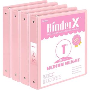 imageBinderX 4 Pack Extra Durable 3 Ring Binder Round Rings 1 Inch Binder Fits 175 Sheets of 85x11 Paper Customizable View Cover with Inside Pockets Cute 1quot Binders 1 Inch Binders 3 RingPink