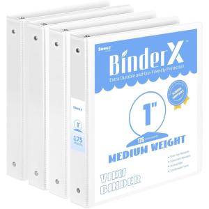 imageBinderX 4 Pack Extra Durable 3 Ring Binder Round Rings 1 Inch Binder Fits 175 Sheets of 85x11 Paper Customizable View Cover with Inside Pockets Cute 1quot Binders 1 Inch Binders 3 RingWhite