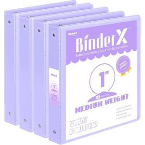 imageBinderX 4 Pack Extra Durable 3 Ring Binder Round Rings 1 Inch Binder Fits 175 Sheets of 85x11 Paper Customizable View Cover with Inside Pockets Cute 1quot Binders 1 Inch Binders 3 RingPurple