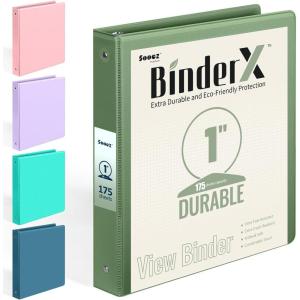 imageBinderX Extra Durable 3 Ring Binder Round Rings 1 Inch Binder Fits 175 Sheets of 85x11 Paper Customizable View Cover with Inside Pockets Cute 1quot Binders 1 Inch Binders 3 Ring PinkOlive Green