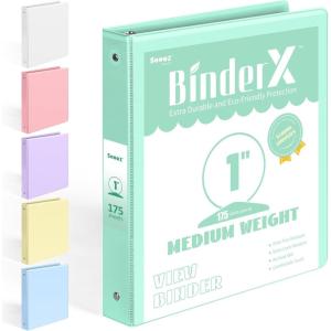 imageBinderX Extra Durable 3 Ring Binder Round Rings 1 Inch Binder Fits 175 Sheets of 85x11 Paper Customizable View Cover with Inside Pockets Cute 1quot Binders 1 Inch Binders 3 Ring PinkLight Green