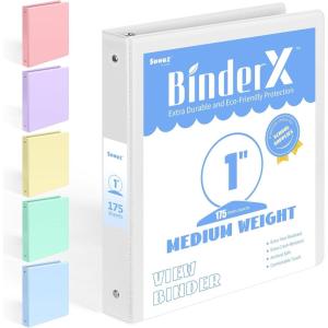 imageBinderX Extra Durable 3 Ring Binder Round Rings 1 Inch Binder Fits 175 Sheets of 85x11 Paper Customizable View Cover with Inside Pockets Cute 1quot Binders 1 Inch Binders 3 Ring PinkWhite