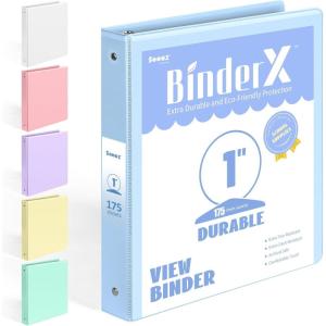 imageBinderX Extra Durable 3 Ring Binder Round Rings 1 Inch Binder Fits 175 Sheets of 85x11 Paper Customizable View Cover with Inside Pockets Cute 1quot Binders 1 Inch Binders 3 Ring PinkLight Blue