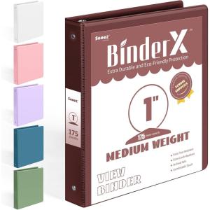 imageBinderX Extra Durable 3 Ring Binder Round Rings 1 Inch Binder Fits 175 Sheets of 85x11 Paper Customizable View Cover with Inside Pockets Cute 1quot Binders 1 Inch Binders 3 Ring PinkBurgundy Red