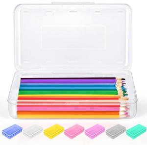 imageSooez 1 Pack Clear Pencil Box Plastic Hard Pencil Case with Stickers Large Crayon Box with Snaptight Lid Stackable Storage Box Art Craft Marker Organizer Box for Kids Boys Back to School YellowClear