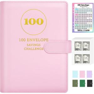 imageSooez 100 Envelopes Money Saving Challenge A5 Savings Challenge Book to Save 5050 Money Saving Binder with Reusable Tracker Save Challenge Book Challenge Kit with Cash Envelope Pink