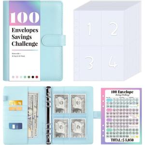 imageSooez 100 Envelopes Money Saving Challenge Savings Challenges Book with Envelopes ampamp Challenge Tracker Motivational Process to Save 5050 Money Saving Binder 100 Pocket PreNumbered PurpleBlue