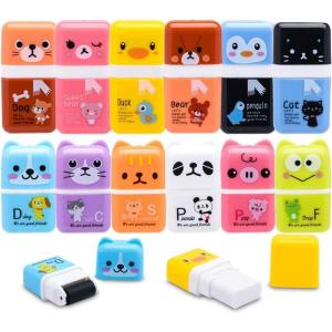 imageSooez 12 Pack Pencil Erasers Cute Erasers Pencil Eraser with Clean up Roller Pencil Eraser Shaving Roller Case Erasers for Party Favors Gift Supplies