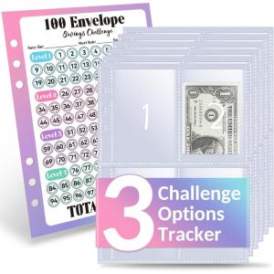 imageSooez 25Pack Cash Stuffing Envelopes 100 PreNumbered Money Envelopes 3 Challenge Trackers A5 Binder Inserts