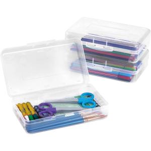 imageSooez 3 Pack Pencil Case Large Hard Pencil Box Bulk Clear Crayon Box Marker Pen Organizer Plastic Storage Container with Snap Lid Stackable Art Craft Organizer Back to School SuppliesClear