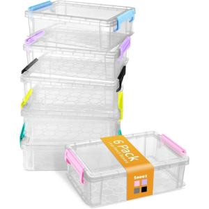 imageSooez 6 Pack Extra Large Pencil Box Plastic Pencil Case Crayon Box Bulk Clear Marker Organizer Plastic Containers with Lid Stackable Storage Boxes for Craft Pen Art Back to School Supplies PinkMulticolor