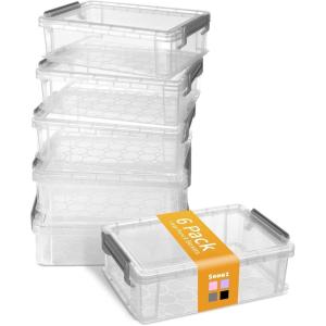 imageSooez 6 Pack Extra Large Pencil Box Plastic Pencil Case Crayon Box Bulk Clear Marker Organizer Plastic Containers with Lid Stackable Storage Boxes for Craft Pen Art Back to School Supplies PinkGrey