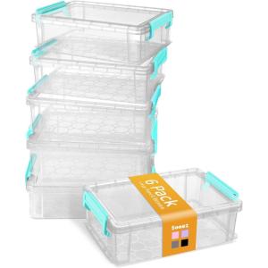 imageSooez 6 Pack Extra Large Pencil Box Plastic Pencil Case Crayon Box Bulk Clear Marker Organizer Plastic Containers with Lid Stackable Storage Boxes for Craft Pen Art Back to School Supplies PinkBlue