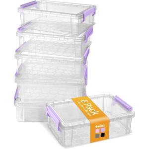 imageSooez 6 Pack Extra Large Pencil Box Plastic Pencil Case Crayon Box Bulk Clear Marker Organizer Plastic Containers with Lid Stackable Storage Boxes for Craft Pen Art Back to School Supplies PinkPurple