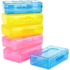 imageSooez 6 Pack Pencil BoxHard Pencil Boxes for School Supplies Bulk Large Plastic Pencil Case with Lid Clear Pencil Container Stackable School Crayon Boxes Bulk for KidsColored