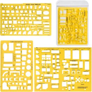 imageSooez Architectural Templates House Plan Interior Design and Furniture Template Drafting Tools and Supplies  Set of 3Yellow