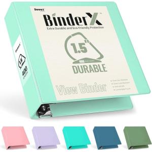 imageSooez BinderX Extra Durable 3 Inch 3 Ring Binder DRing Large Binder Holds 670 Sheets of 85x11 Paper Customizable View Cover with Inside Pockets Heavy Duty 3 Ring Binder for School Olive GreenLight Green