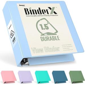 imageSooez BinderX Extra Durable 3 Inch 3 Ring Binder DRing Large Binder Holds 670 Sheets of 85x11 Paper Customizable View Cover with Inside Pockets Heavy Duty 3 Ring Binder for School Olive GreenLight Blue
