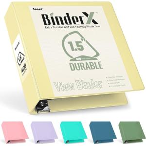 imageSooez BinderX Extra Durable 3 Inch 3 Ring Binder DRing Large Binder Holds 670 Sheets of 85x11 Paper Customizable View Cover with Inside Pockets Heavy Duty 3 Ring Binder for School Olive GreenLight Yellow