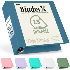 imageSooez BinderX Extra Durable 3 Inch 3 Ring Binder DRing Large Binder Holds 670 Sheets of 85x11 Paper Customizable View Cover with Inside Pockets Heavy Duty 3 Ring Binder for School Olive GreenGrey Blue