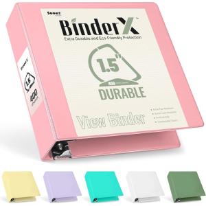 imageSooez BinderX Extra Durable 3 Inch 3 Ring Binder DRing Large Binder Holds 670 Sheets of 85x11 Paper Customizable View Cover with Inside Pockets Heavy Duty 3 Ring Binder for School Olive GreenPink