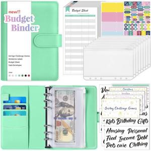 imageSooez Budget Binder with Money Saving Challenge Money Saving Binder with Cash Envelopes Expense Sheets Challenge Tracker ampamp Category Labels Envelope Savings Challenges Book for Home Office SchoolA Mint Green