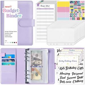 imageSooez Budget Binder with Money Saving Challenge Money Saving Binder with Cash Envelopes Expense Sheets Challenge Tracker ampamp Category Labels Envelope Savings Challenges Book for Home Office SchoolA Purple