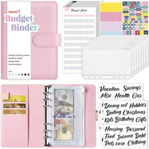 imageSooez Budget Binder with Money Saving Challenge Money Saving Binder with Cash Envelopes Expense Sheets Challenge Tracker ampamp Category Labels Envelope Savings Challenges Book for Home Office SchoolA Pink