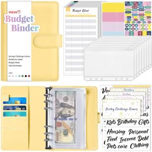 imageSooez Budget Binder with Money Saving Challenge Money Saving Binder with Cash Envelopes Expense Sheets Challenge Tracker ampamp Category Labels Envelope Savings Challenges Book for Home Office SchoolA Yellow