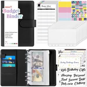 imageSooez Budget Binder with Money Saving Challenge Money Saving Binder with Cash Envelopes Expense Sheets Challenge Tracker ampamp Category Labels Envelope Savings Challenges Book for Home Office SchoolA Black