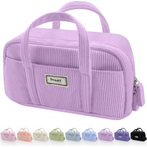imageSooez Large Pencil Case Pouch Extra Big Pencil Bag with 5 Compartments Pen Bag Wide Opening Soft Corduroy Pencil Pouch Organizer with Zipper Cute Aesthetic School Supplies for Teen GirlsPurpleLilac