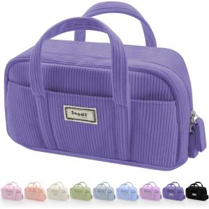 imageSooez Large Pencil Case Pouch Extra Big Pencil Bag with 5 Compartments Pen Bag Wide Opening Soft Corduroy Pencil Pouch Organizer with Zipper Cute Aesthetic School Supplies for Teen GirlsPurplePurple