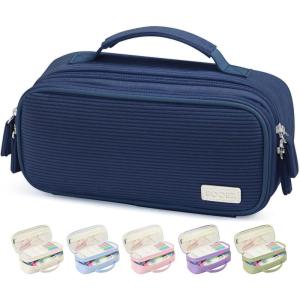 imageSooez Large Pencil Case Pouch Soft Corduroy Pencil Bag with Handle Cute Pen Case 5 Compartments Wide Opening Pen Pouch Organizer with Zipper Aesthetic School Supplies for Girls Women BlueNavy Blue