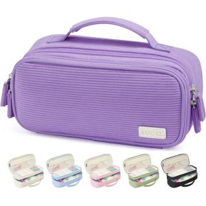 imageSooez Large Pencil Case Pouch Soft Corduroy Pencil Bag with Handle Cute Pen Case 5 Compartments Wide Opening Pen Pouch Organizer with Zipper Aesthetic School Supplies for Girls Women BluePurple