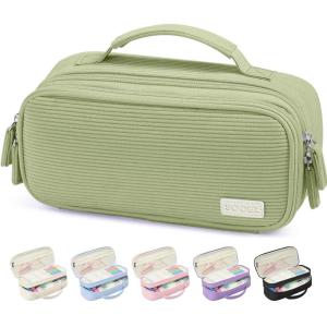 imageSooez Large Pencil Case Pouch Soft Corduroy Pencil Bag with Handle Cute Pen Case 5 Compartments Wide Opening Pen Pouch Organizer with Zipper Aesthetic School Supplies for Girls Women BlueGreen