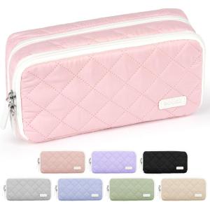 imageSooez Large Pencil Case PouchExtra Big Pencil Bag with 8 CompartmentsPen Bag Wide OpeningSoft Quilted Pencil Pouch Organizer with ZipperPortable Pencil Case for Teen GirlsBeigeLight Pink